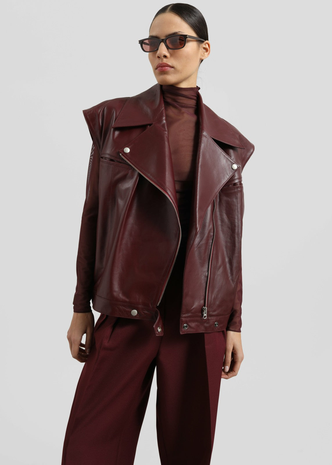Cetina Leather Vest - Burgundy