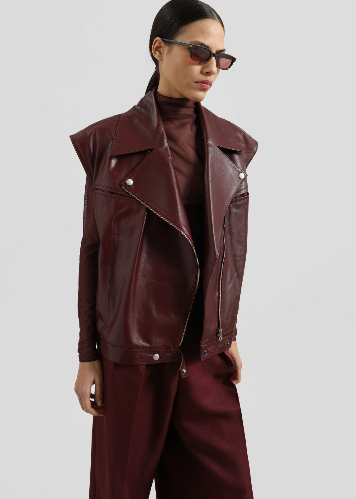 Cetina Leather Vest - Burgundy