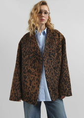 Sopel Leopard Print Collarless Blazer - Brown