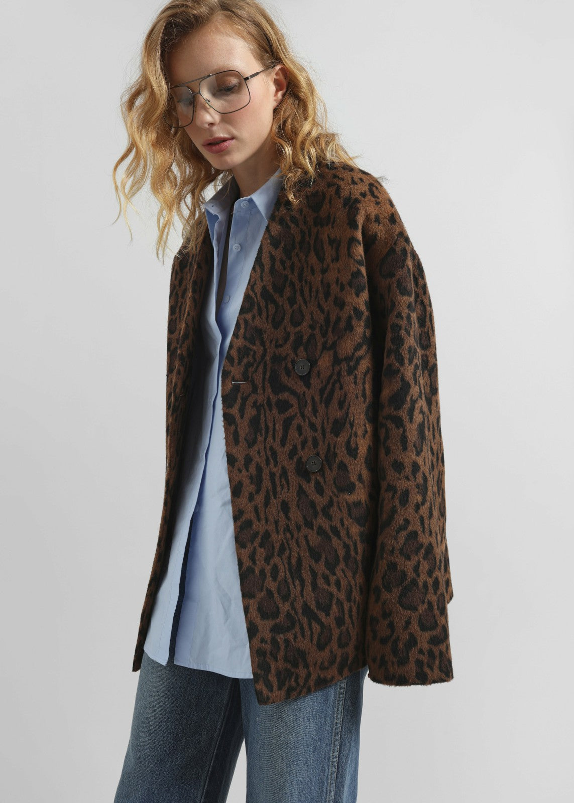 Sopel Leopard Print Collarless Blazer - Brown