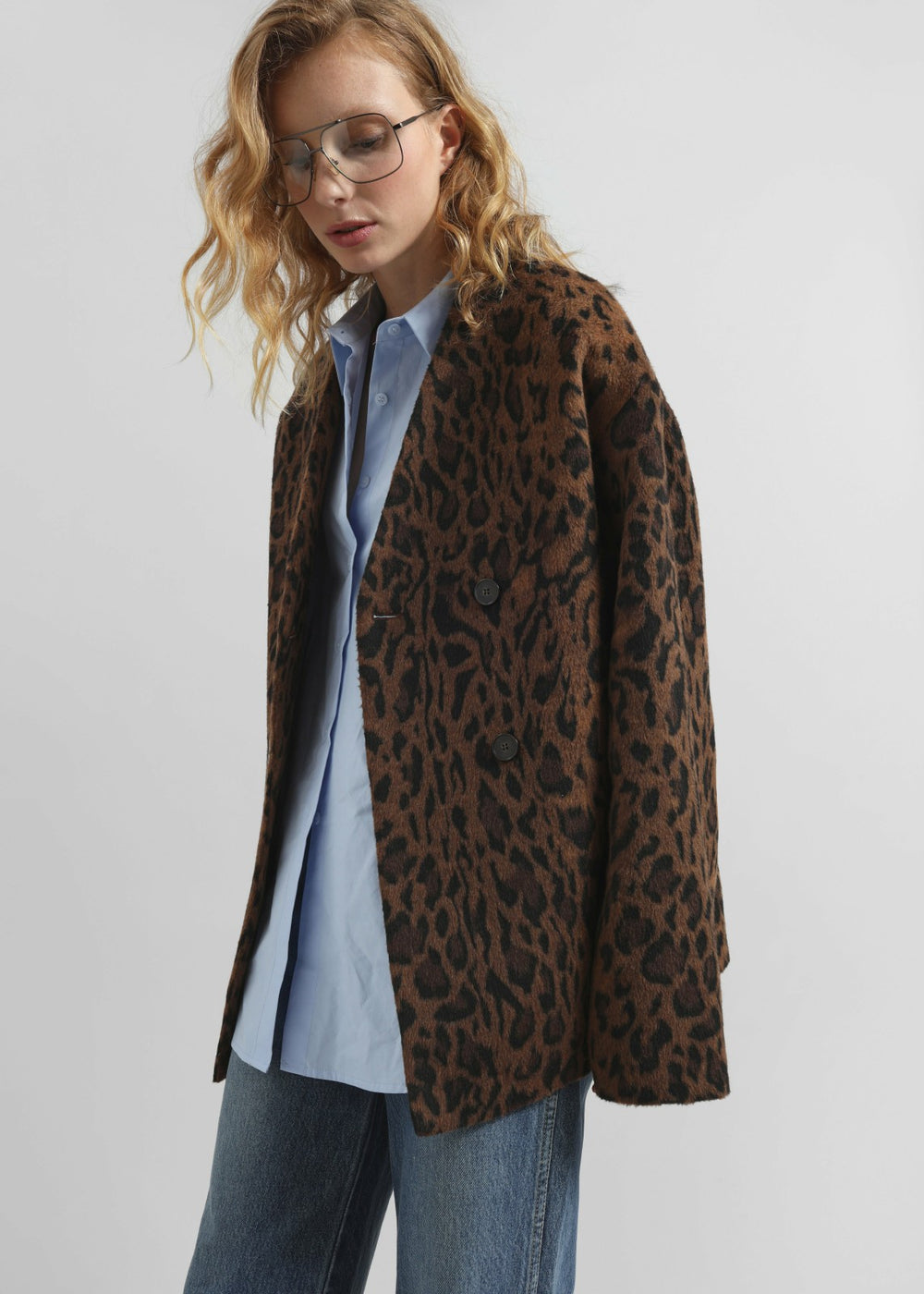 Sopel Leopard Print Collarless Blazer - Brown