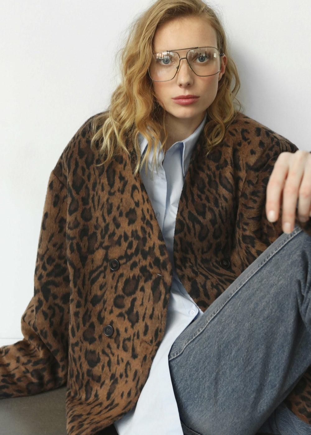 Sopel Leopard Print Collarless Blazer - Brown