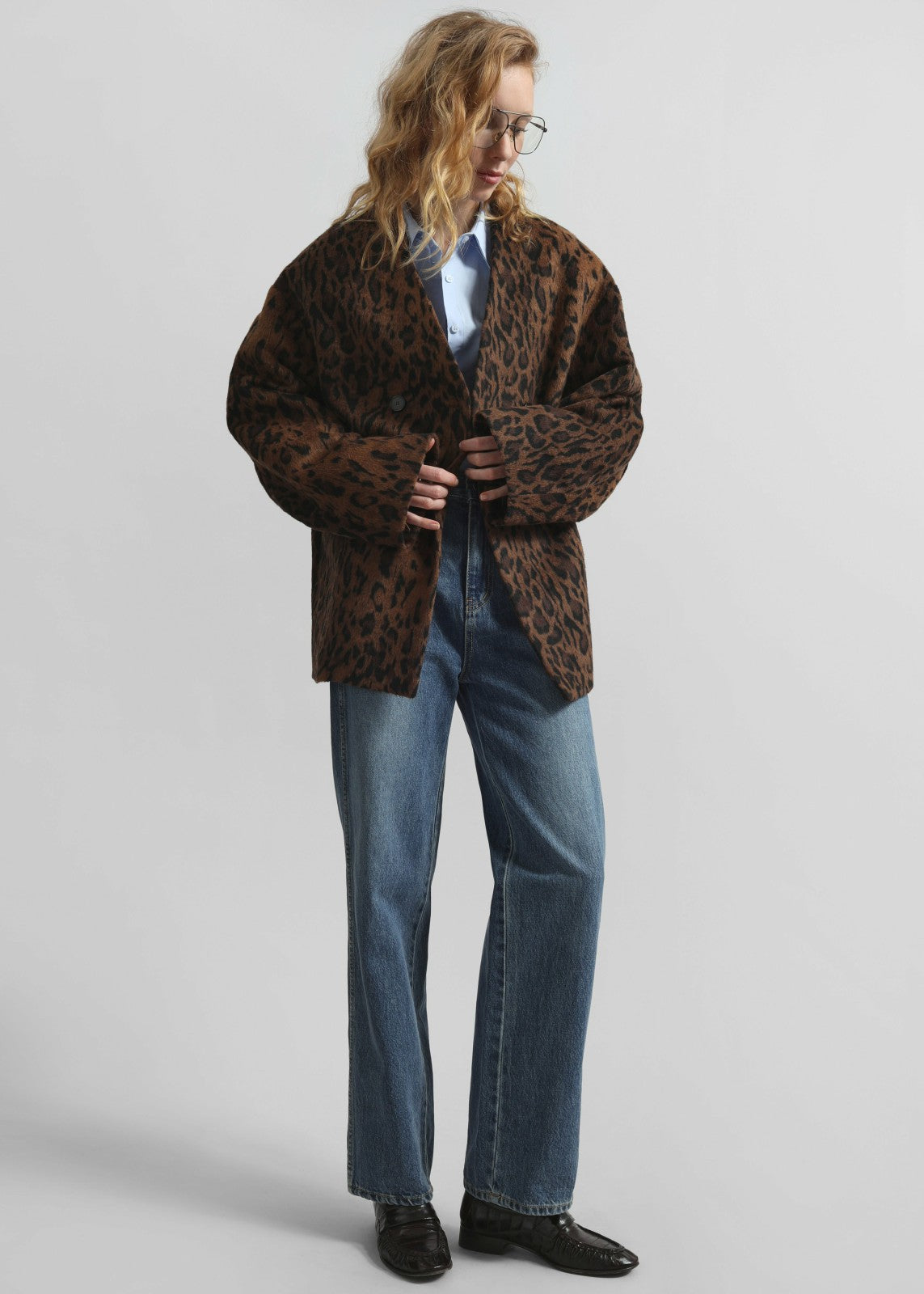 Sopel Leopard Print Collarless Blazer - Brown