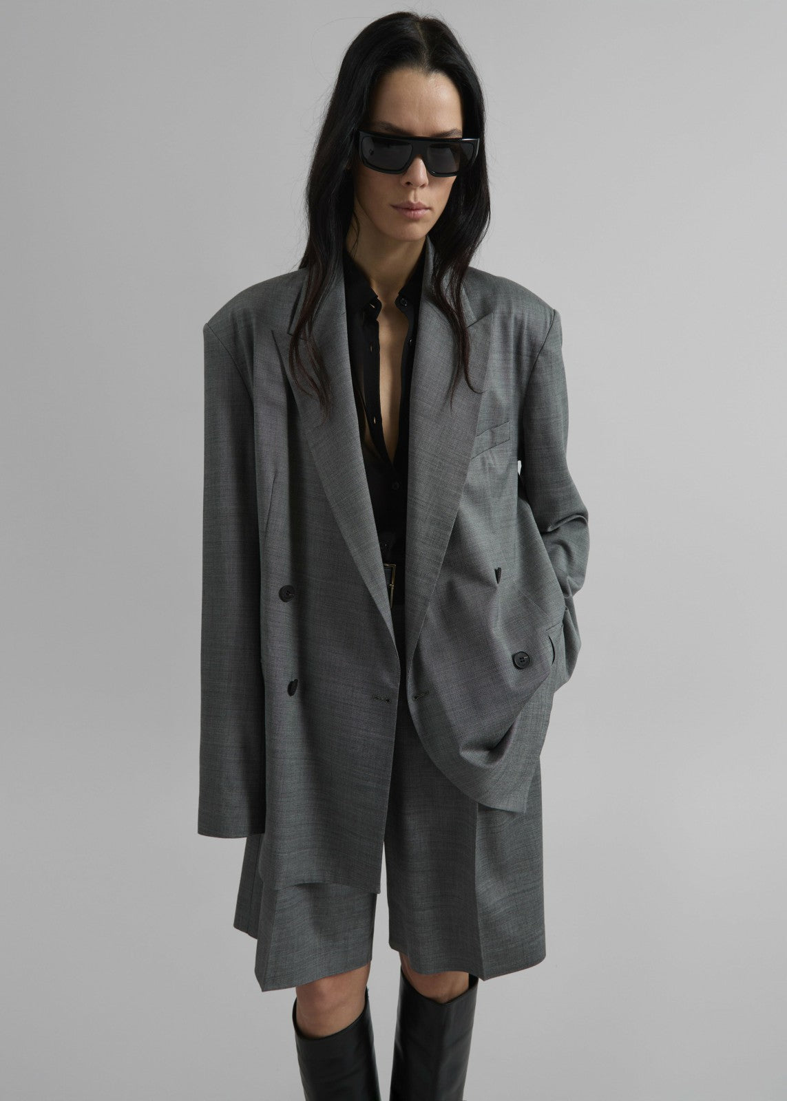 Newark Double Breasted Blazer - Grey Melange