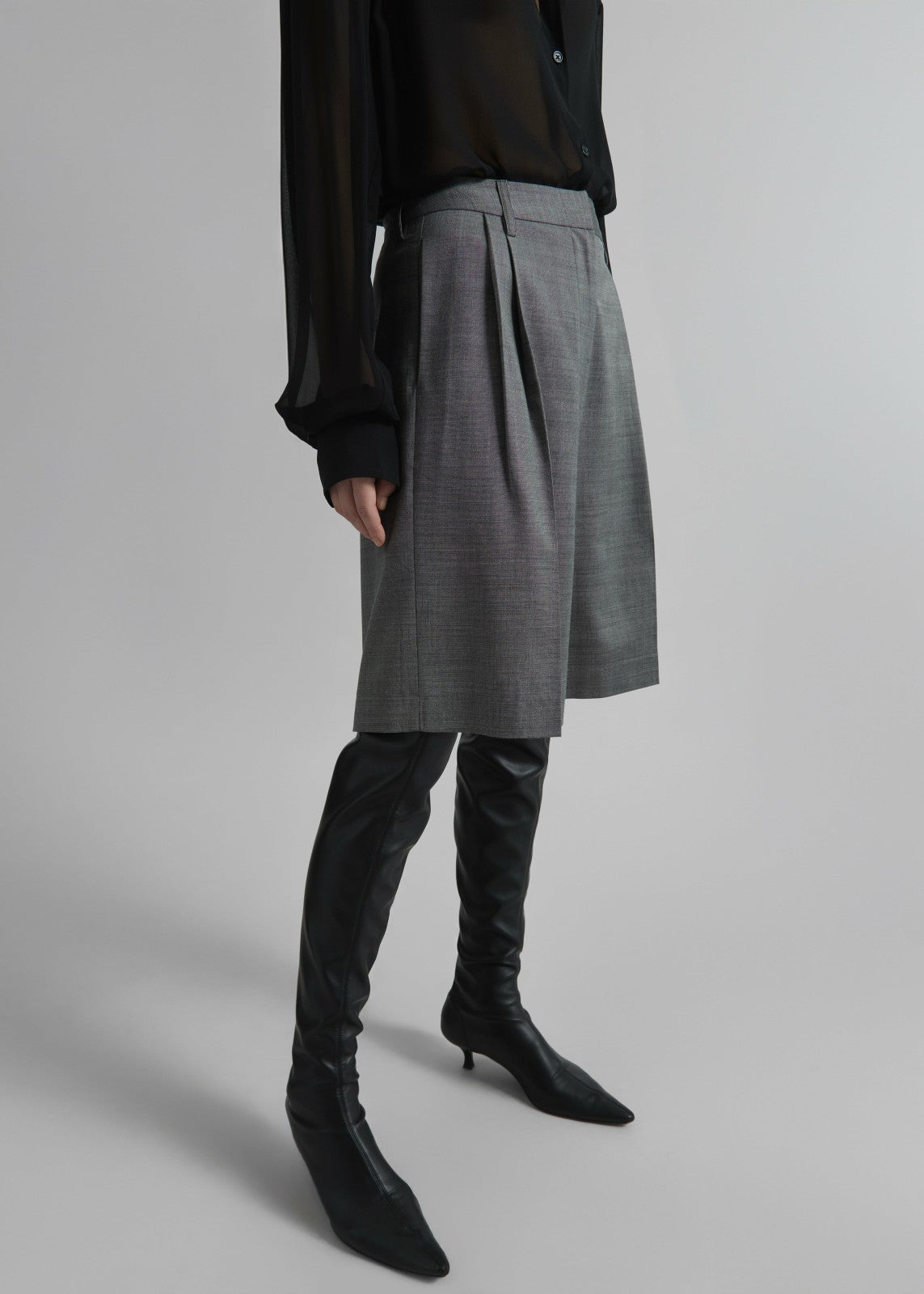 Marfa Pleated Bermuda Shorts - Grey Melange