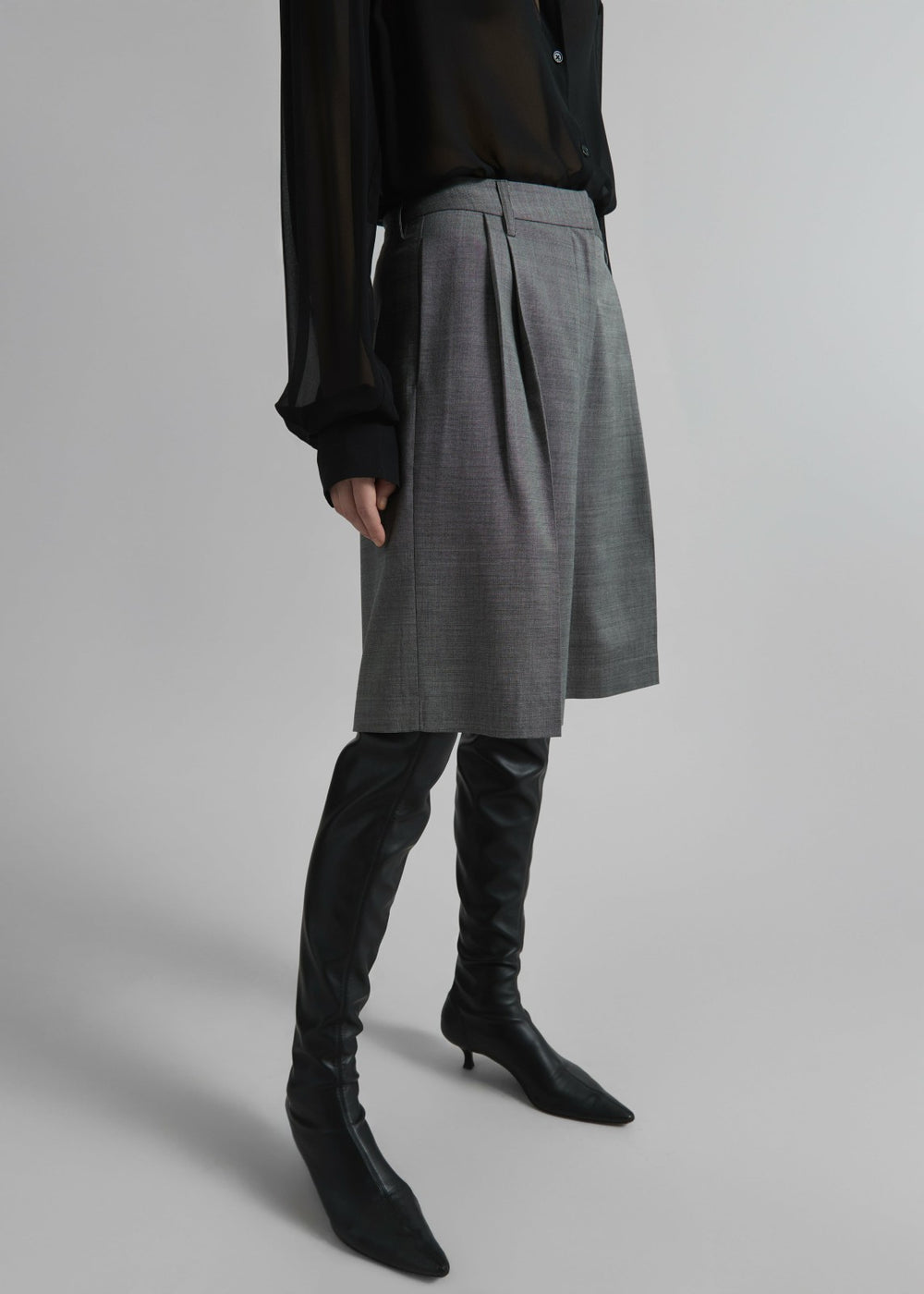 Marfa Pleated Bermuda Shorts - Grey Melange