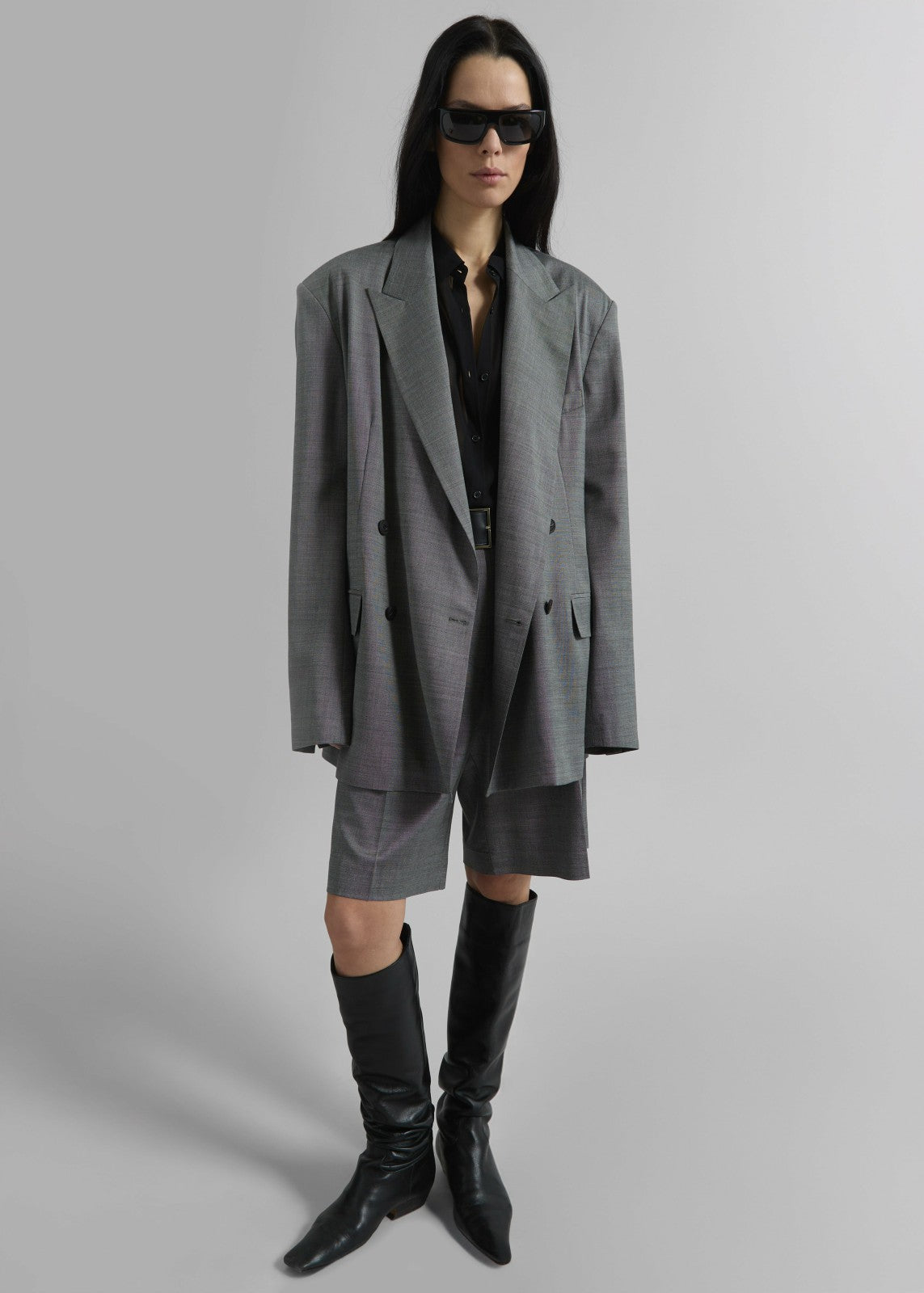 Marfa Pleated Bermuda Shorts - Grey Melange