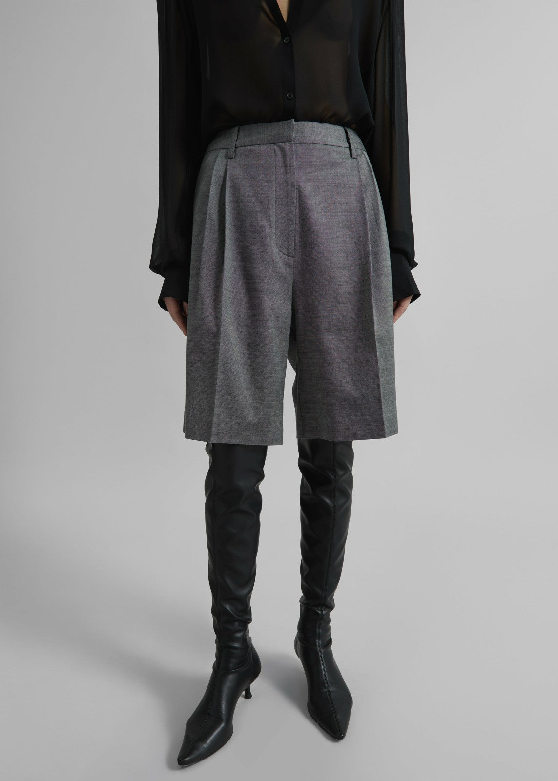 Marfa Pleated Bermuda Shorts - Grey Melange