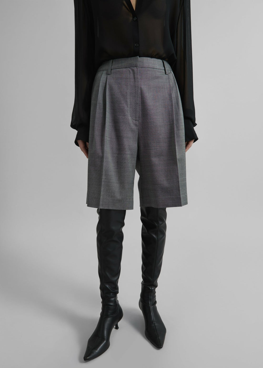Marfa Pleated Bermuda Shorts - Grey Melange