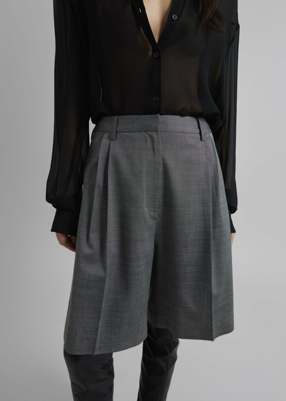 Marfa Pleated Bermuda Shorts - Grey Melange