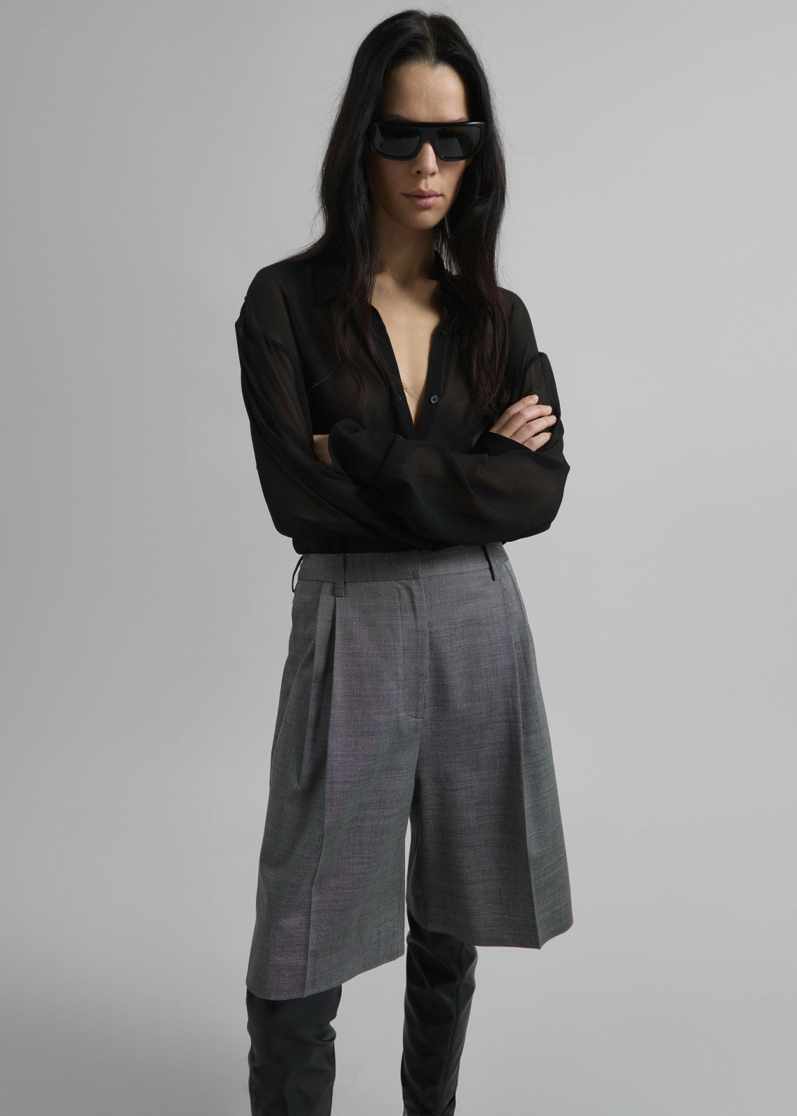 Marfa Pleated Bermuda Shorts - Grey Melange