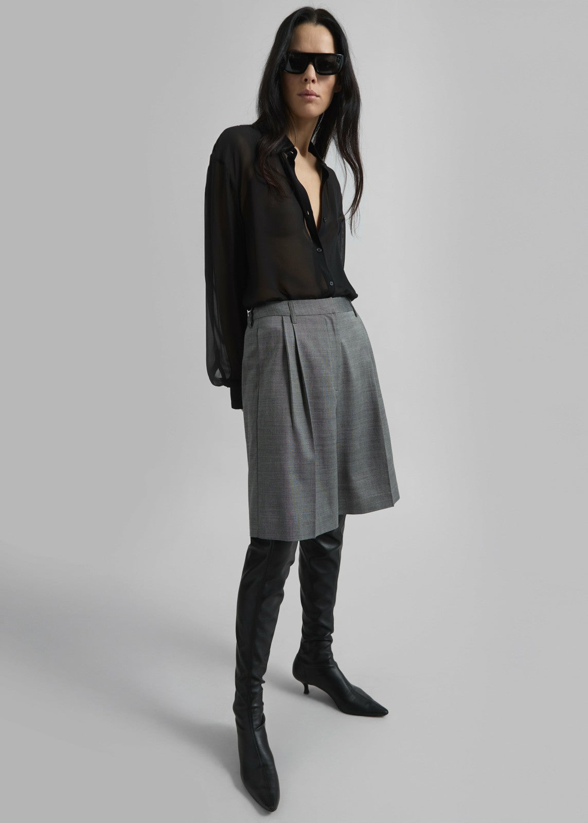 Marfa Pleated Bermuda Shorts - Grey Melange