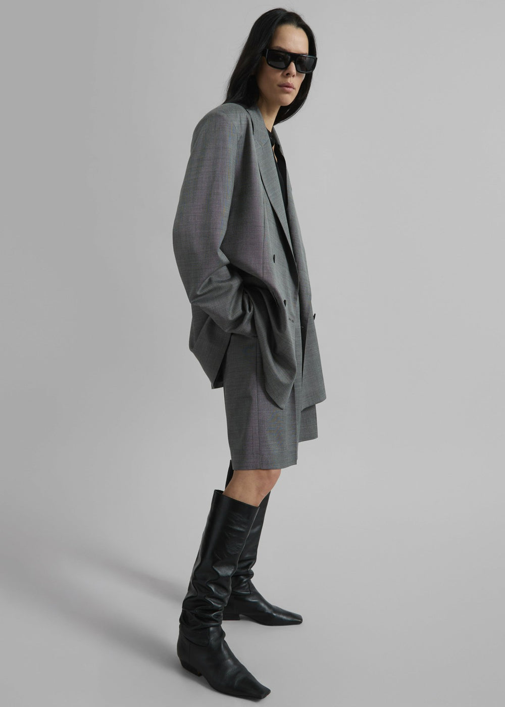 Marfa Pleated Bermuda Shorts - Grey Melange