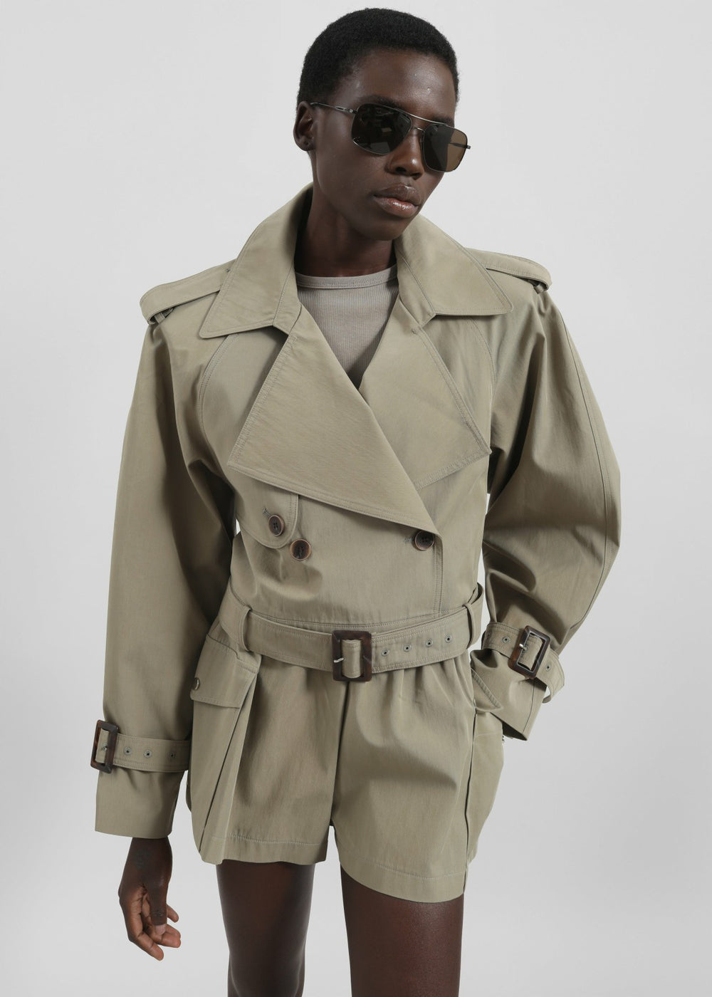 Disley Cropped Trench - Pale Olive