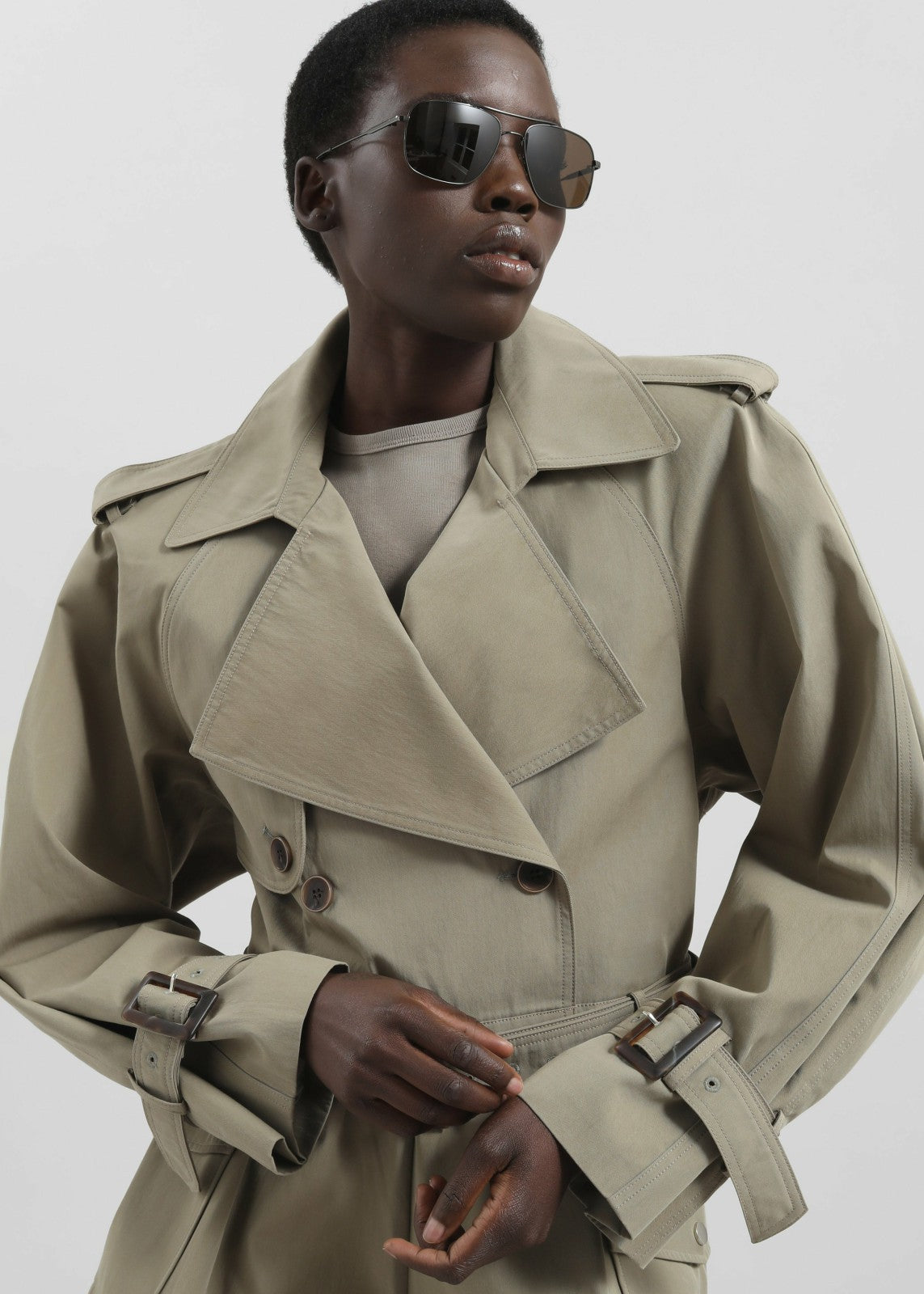 Disley Cropped Trench - Pale Olive