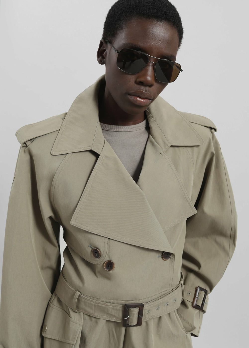 Disley Cropped Trench - Pale Olive
