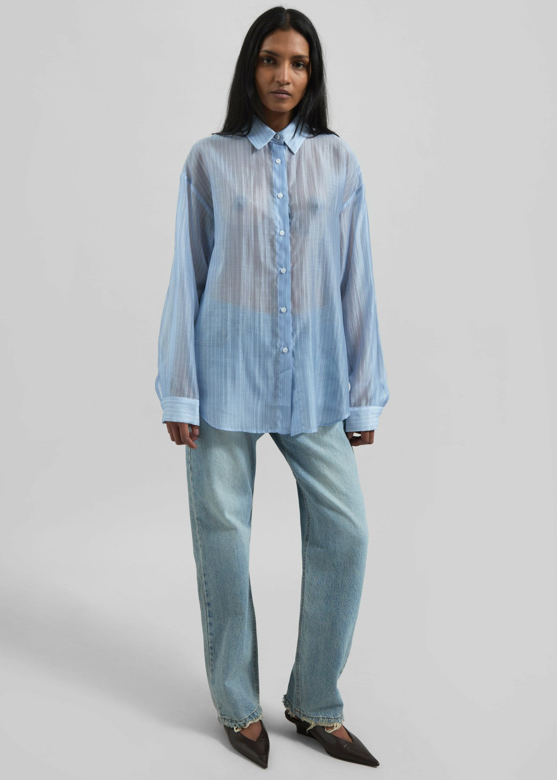 Kesin Open Back Shirt - Blue/White Stripe