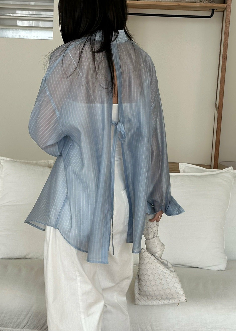 Kesin Open Back Shirt - Blue/White Stripe
