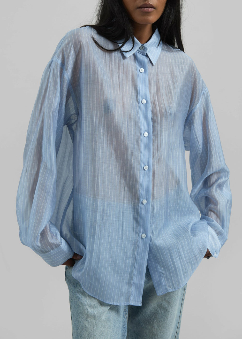 Kesin Open Back Shirt - Blue/White Stripe