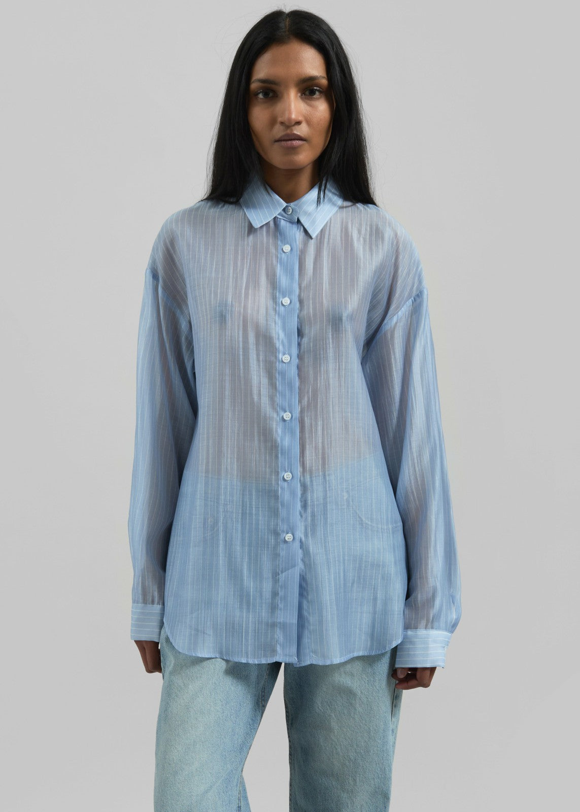 Kesin Open Back Shirt - Blue/White Stripe