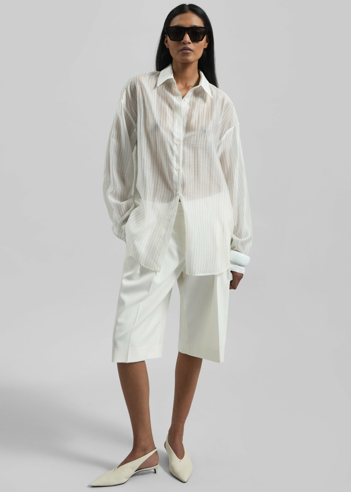 Kesin Open Back Shirt - White/Grey Stripe