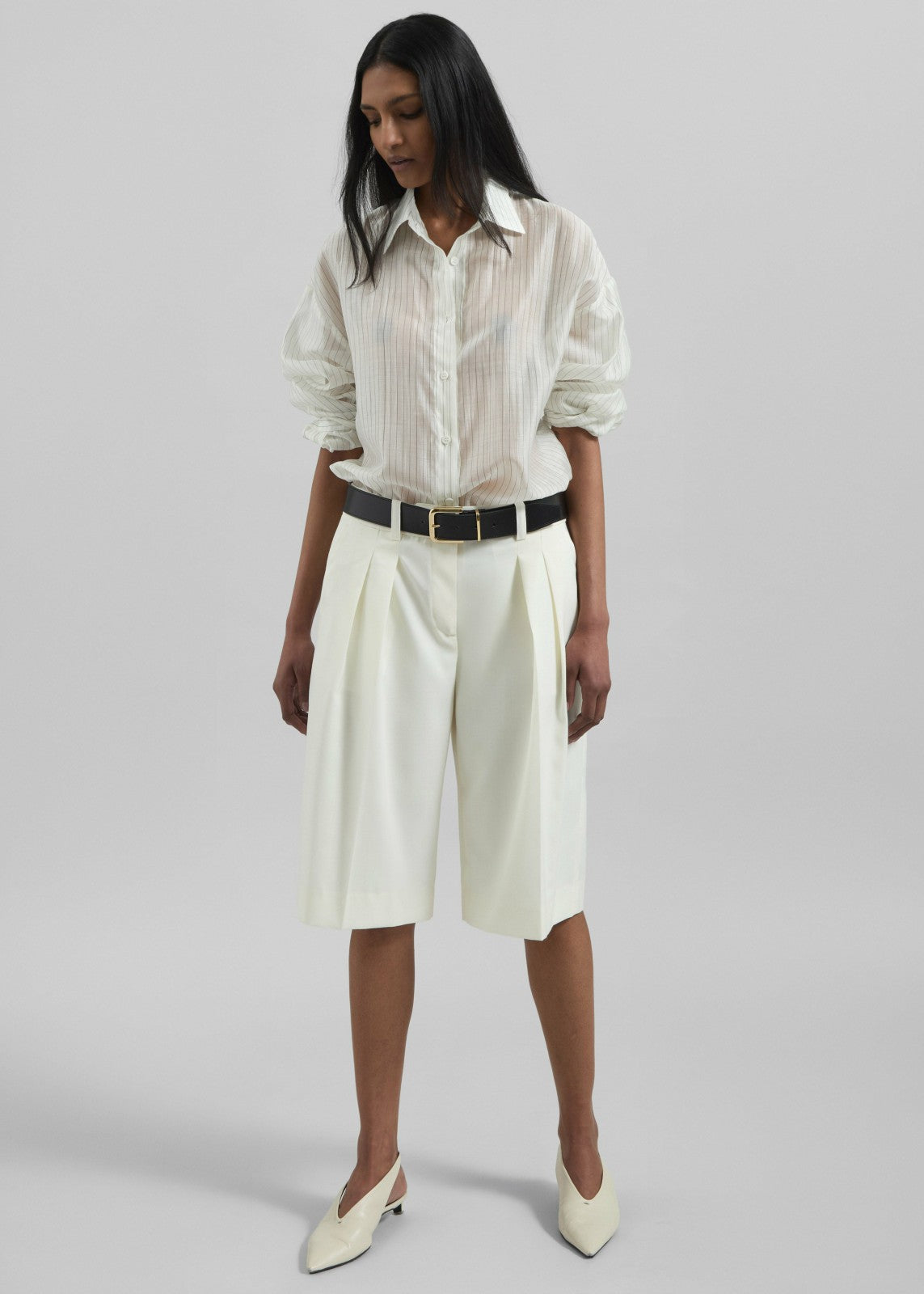 Kesin Open Back Shirt - White/Grey Stripe