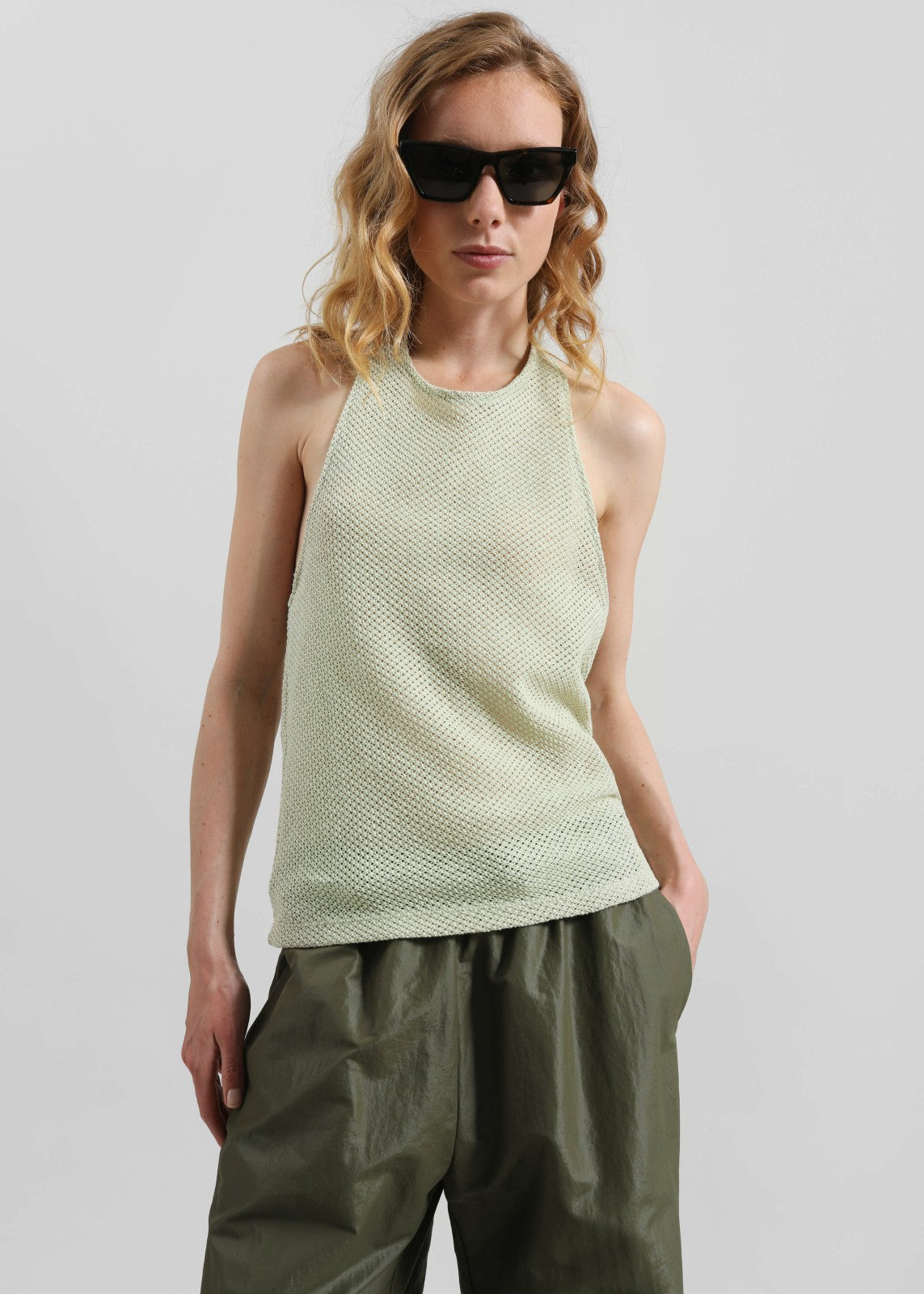 Lunel Knit Halter Top - Pale Green