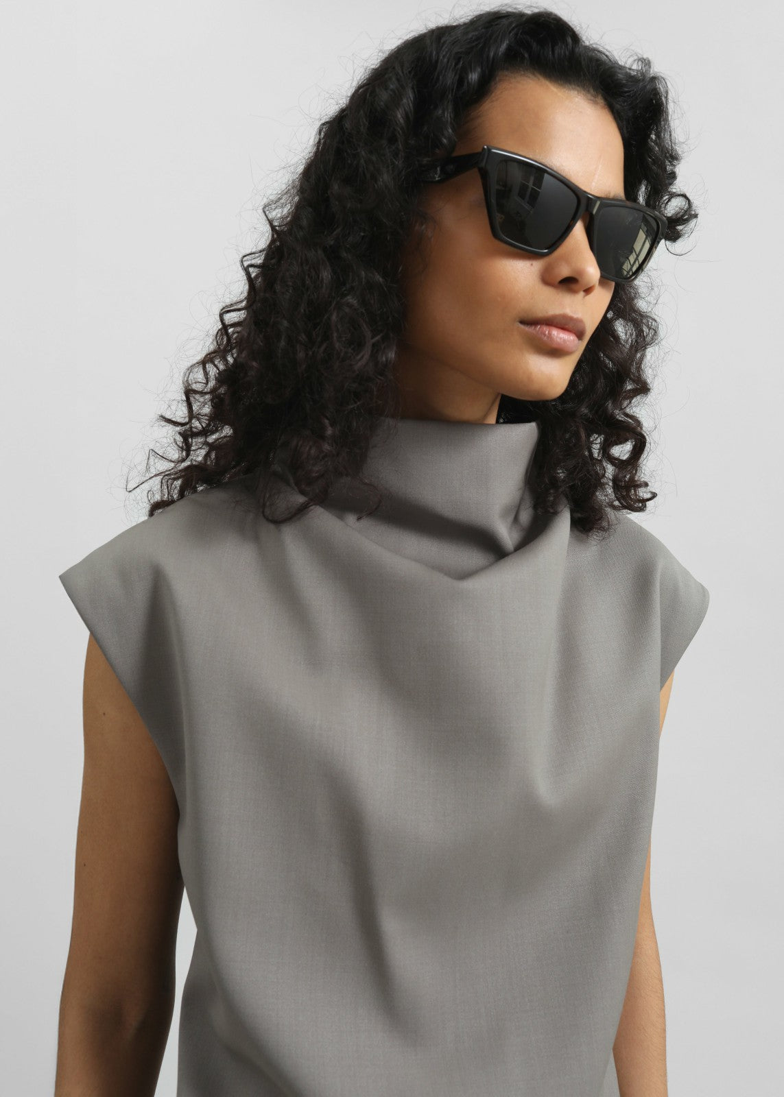 Mijas Mock Neck Top - Grey