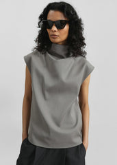 Mijas Mock Neck Top - Grey