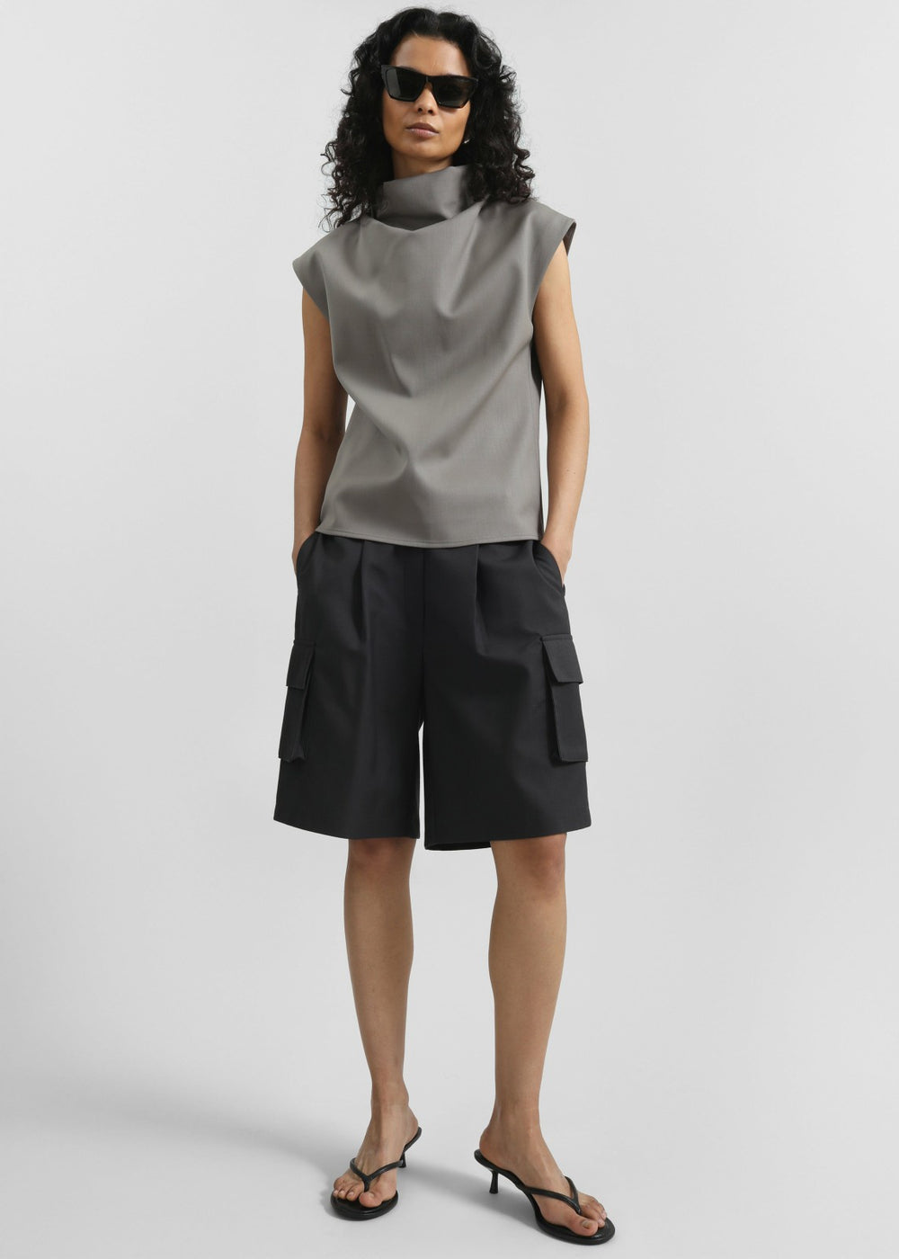 Mijas Mock Neck Top - Grey