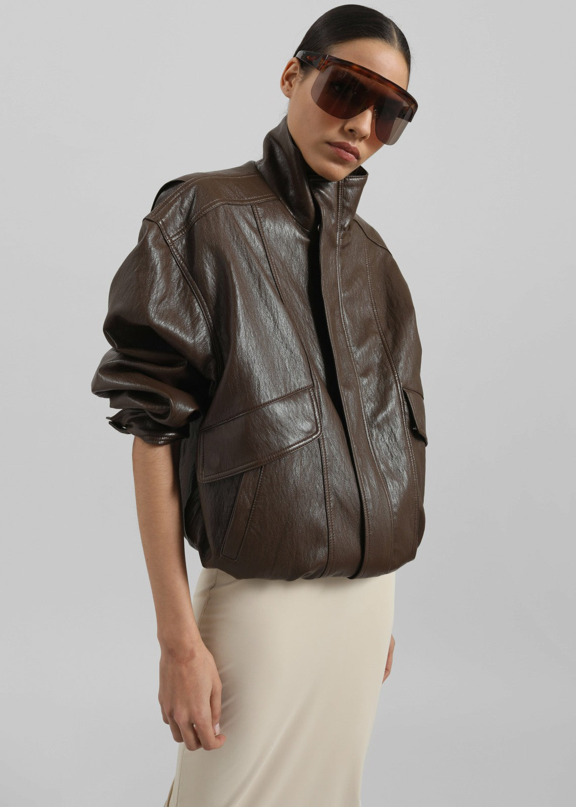 Burland Faux Leather Jacket - Brown