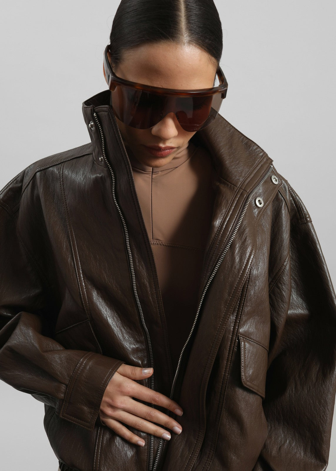 Burland Faux Leather Jacket - Brown
