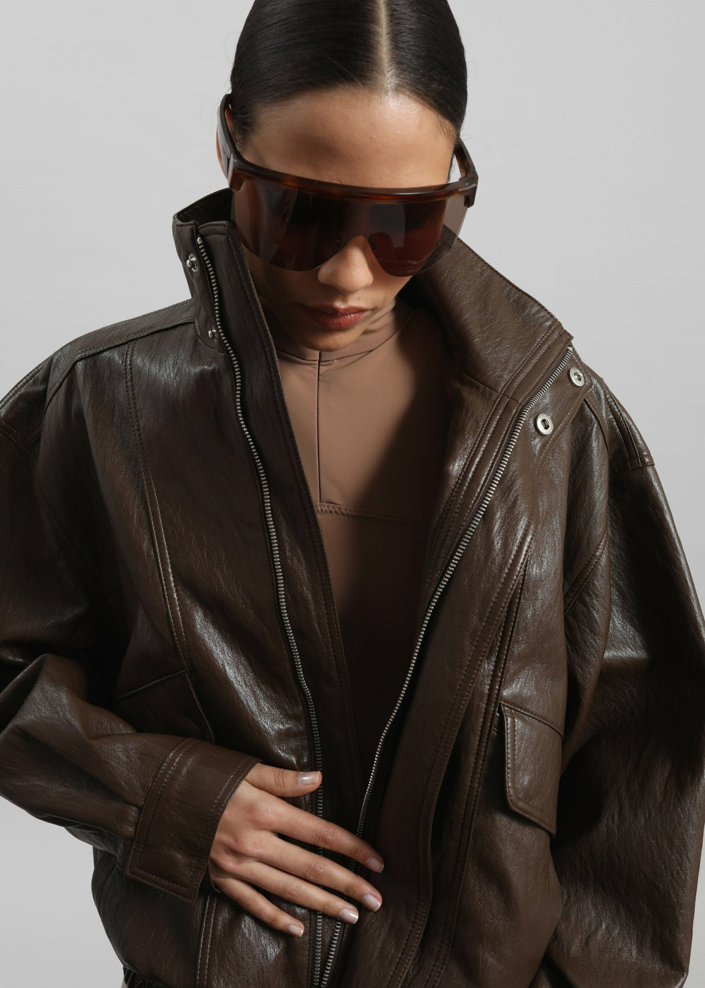 Burland Faux Leather Jacket - Brown