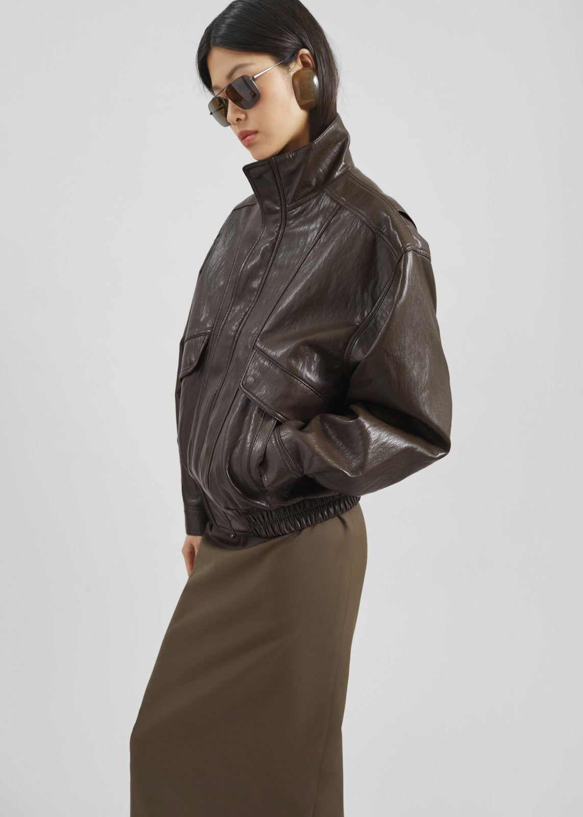 Burland Faux Leather Jacket - Brown