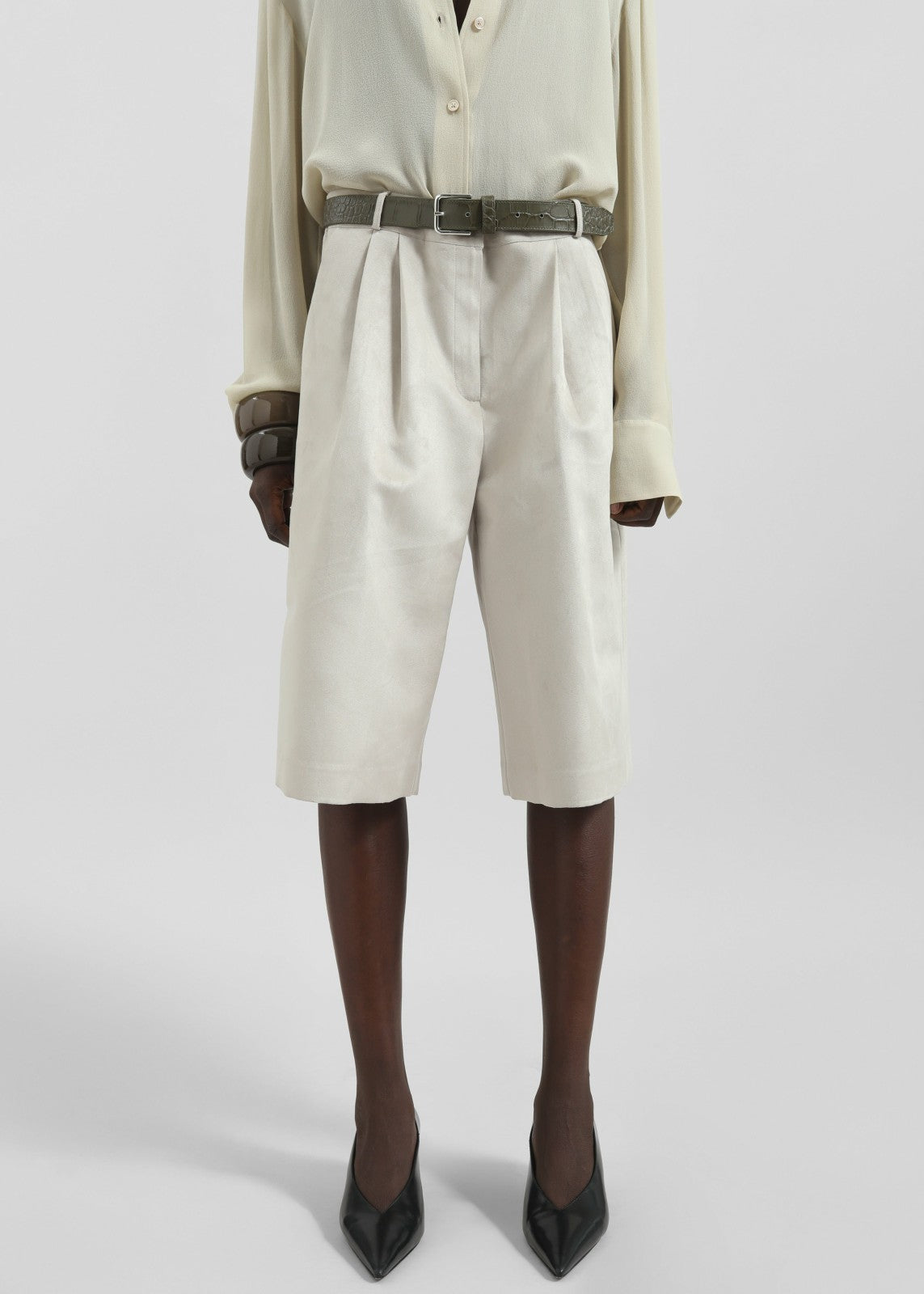 Edale Faux Suede Bermuda Shorts - Light Beige