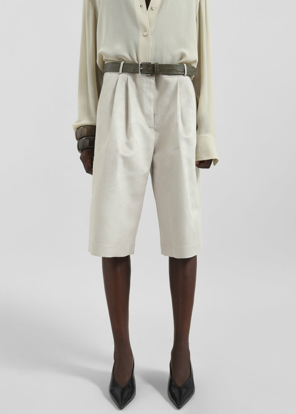 Edale Faux Suede Bermuda Shorts - Light Beige
