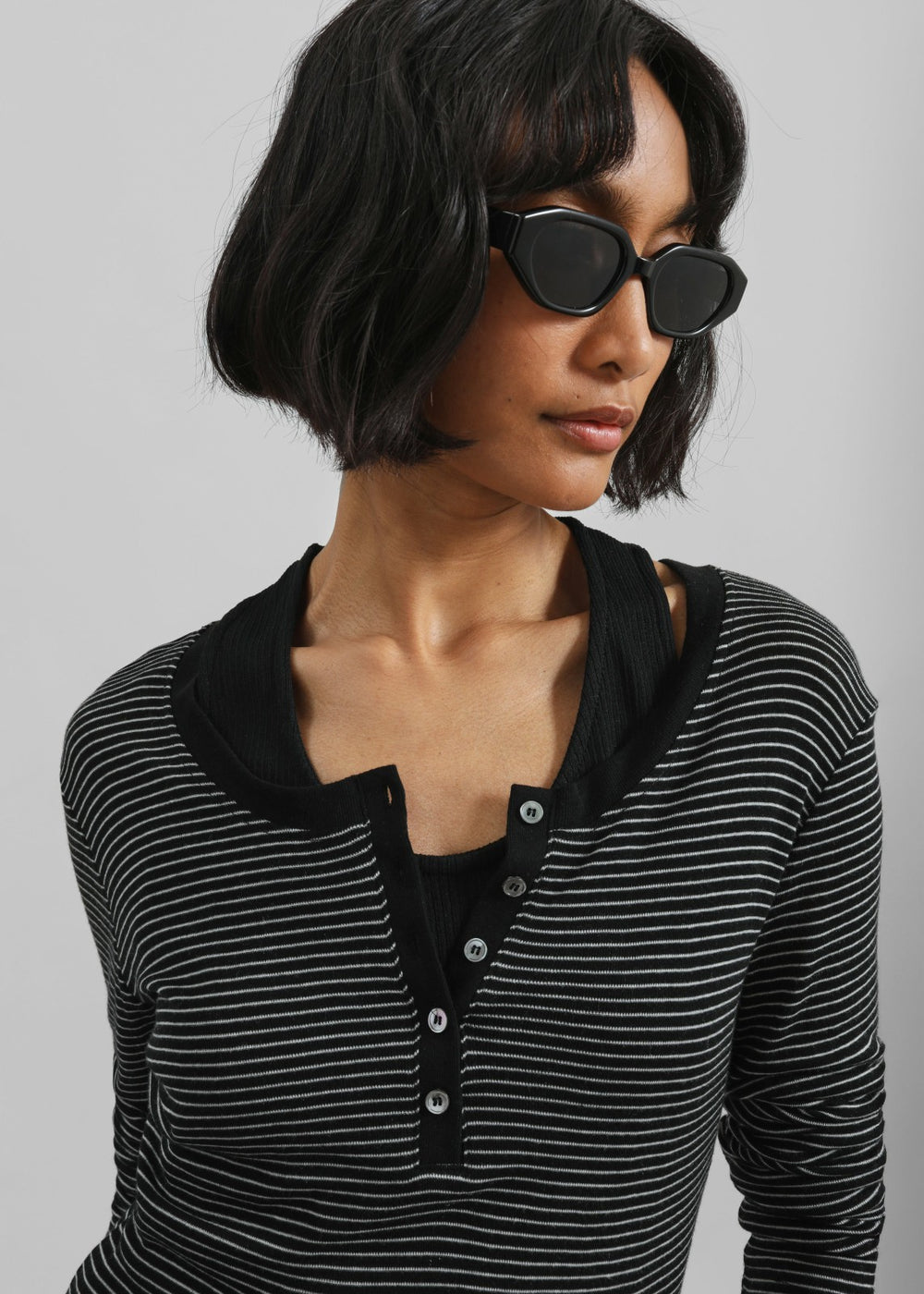 Orlen Fine Knit Top - Black/White Stripe