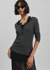Orlen Fine Knit Top - Black/White Stripe