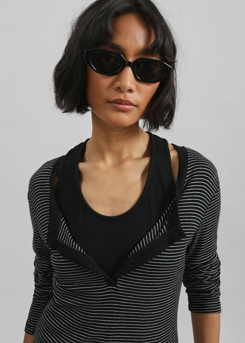 Orlen Fine Knit Top - Black/White Stripe