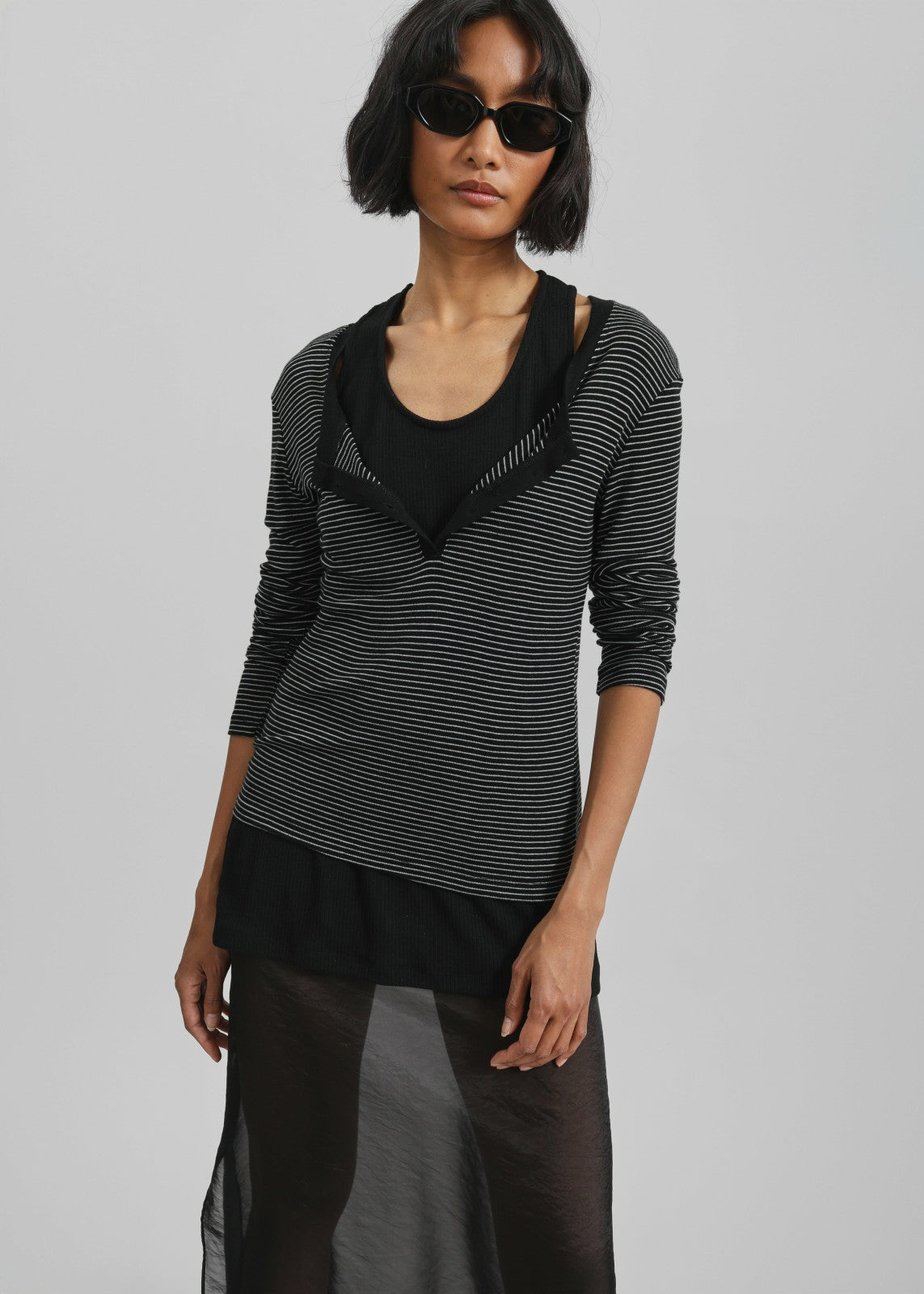 Orlen Fine Knit Top - Black/White Stripe
