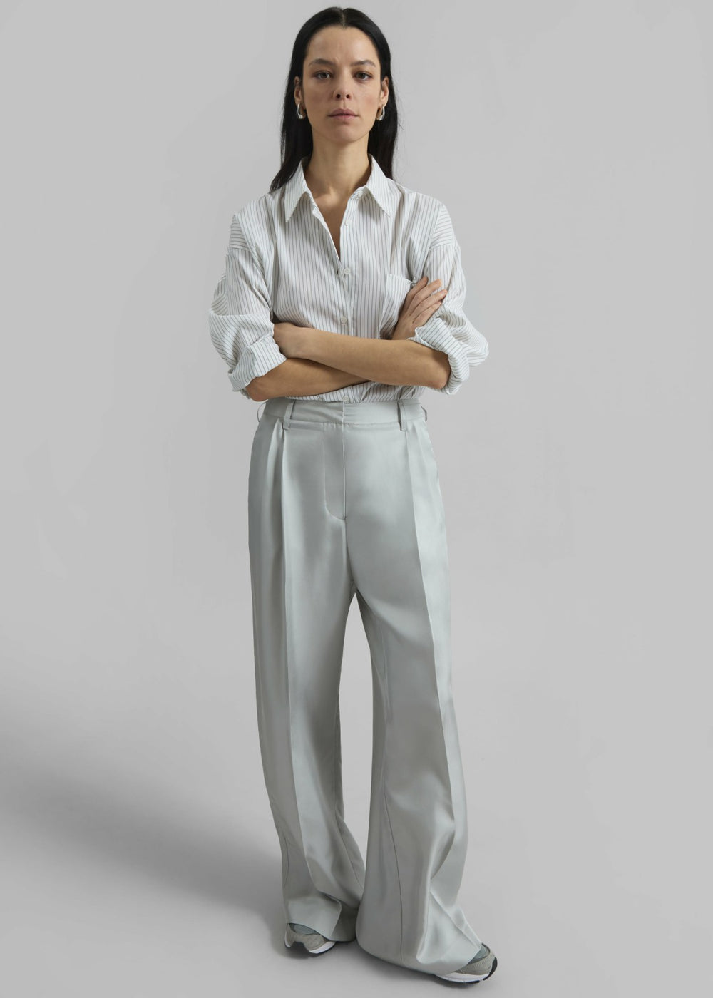 Marfa Pleated Silk Trousers - Grey