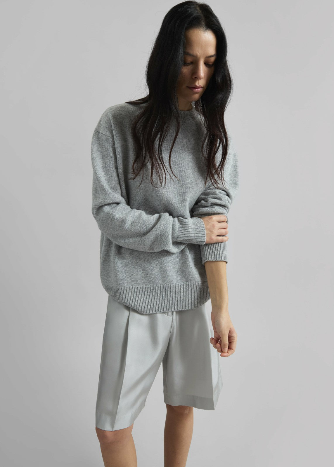 Marfa Pleated Silk Bermuda Shorts - Grey