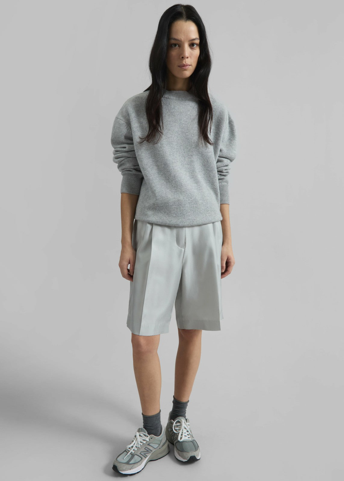 Marfa Pleated Silk Bermuda Shorts - Grey