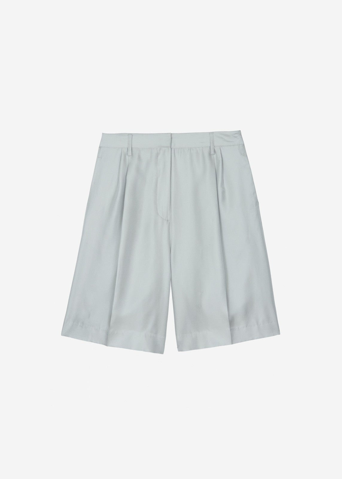 Marfa Pleated Silk Bermuda Shorts - Grey