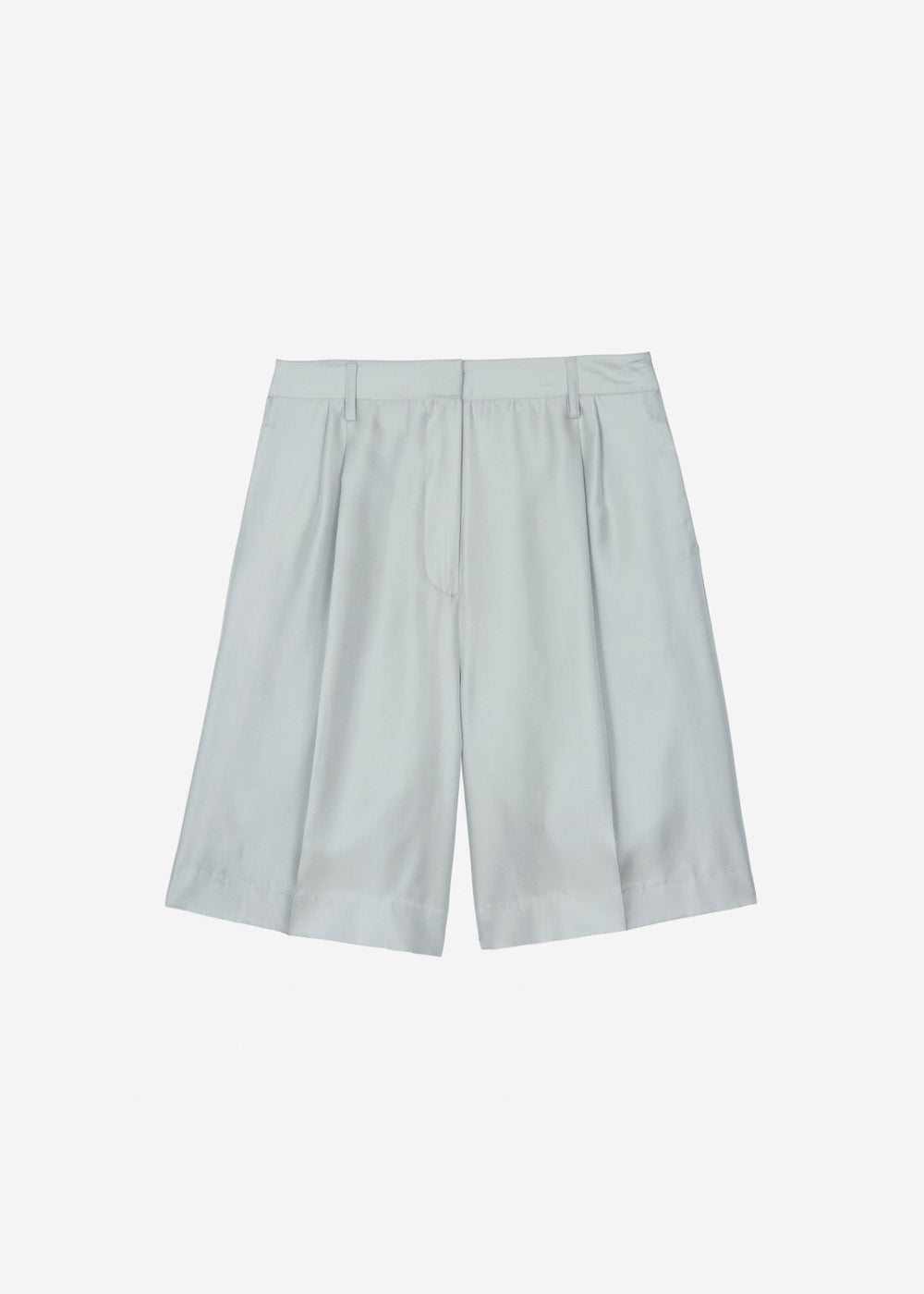 Marfa Pleated Silk Bermuda Shorts - Grey