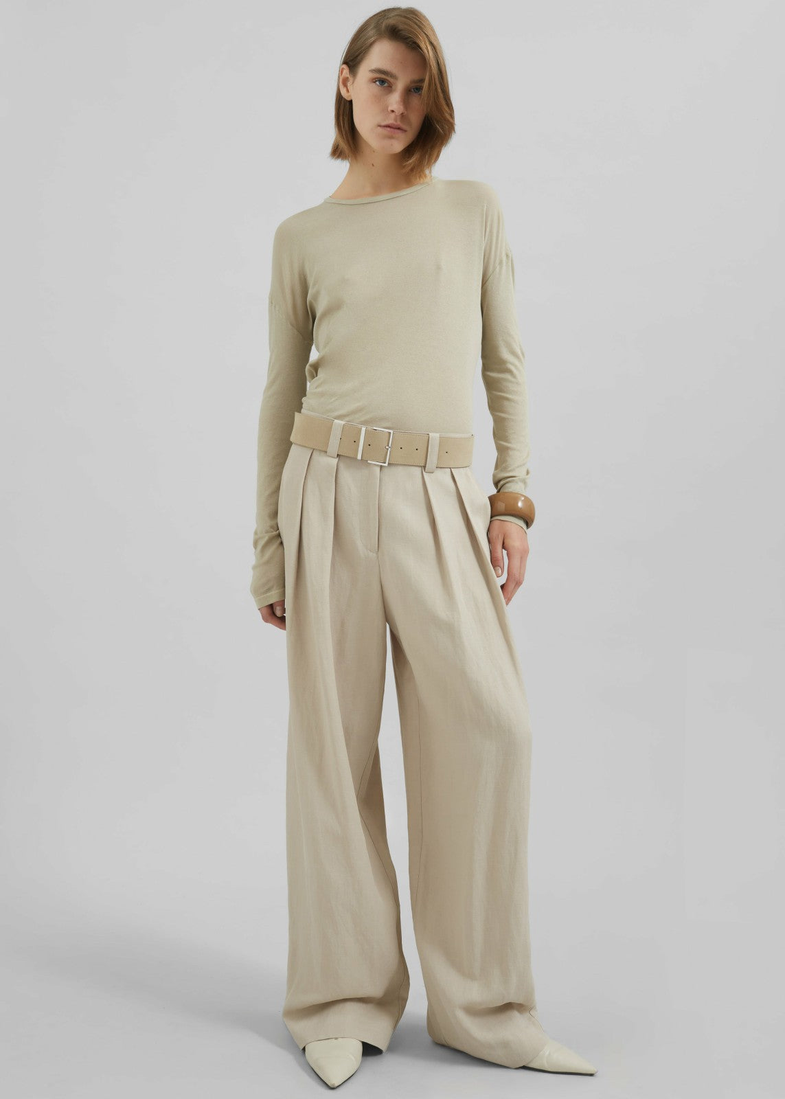 Daytona Pleated Linen Trousers - Cement