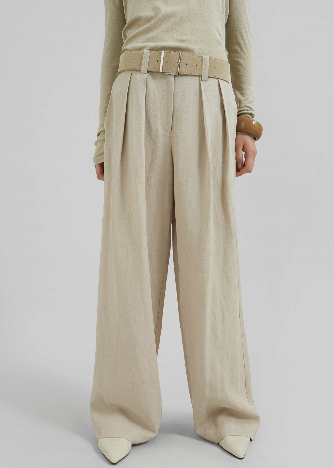 Daytona Pleated Linen Trousers - Cement