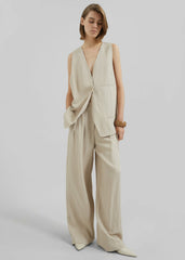 Daytona Pleated Linen Trousers - Cement