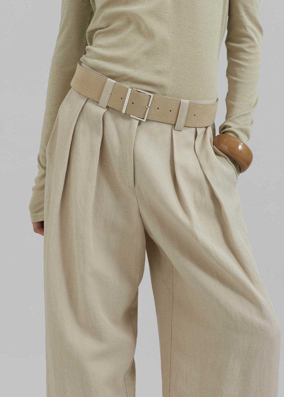 Daytona Pleated Linen Trousers - Cement