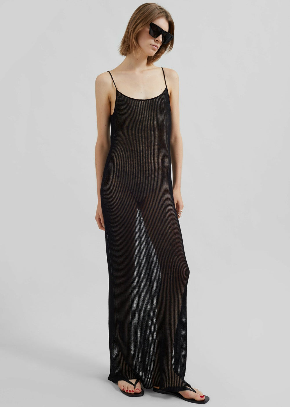 Sienna Semi Sheer Ribbed Dress - Black